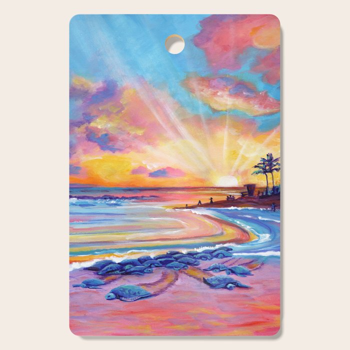 Poipu Turtles at Sunset Cutting Board Gallery Image 1