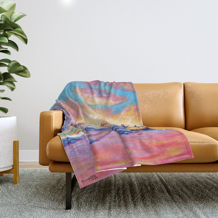 Poipu Turtles at Sunset Throw Blanket Gallery Image 1