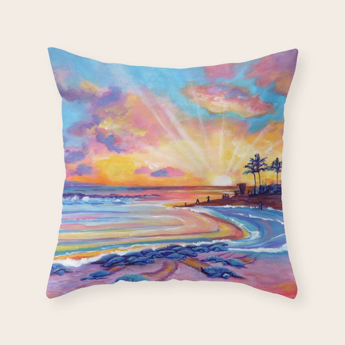 Poipu Turtles at Sunset Throw Pillow Gallery Image 1
