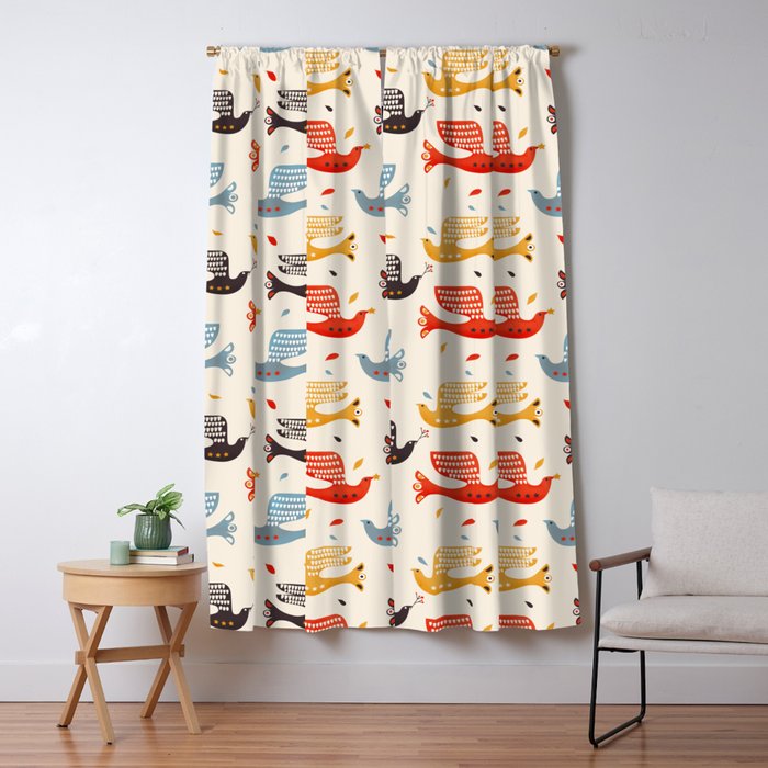 Festive Birds retro pattern Window Curtain Gallery Image 5