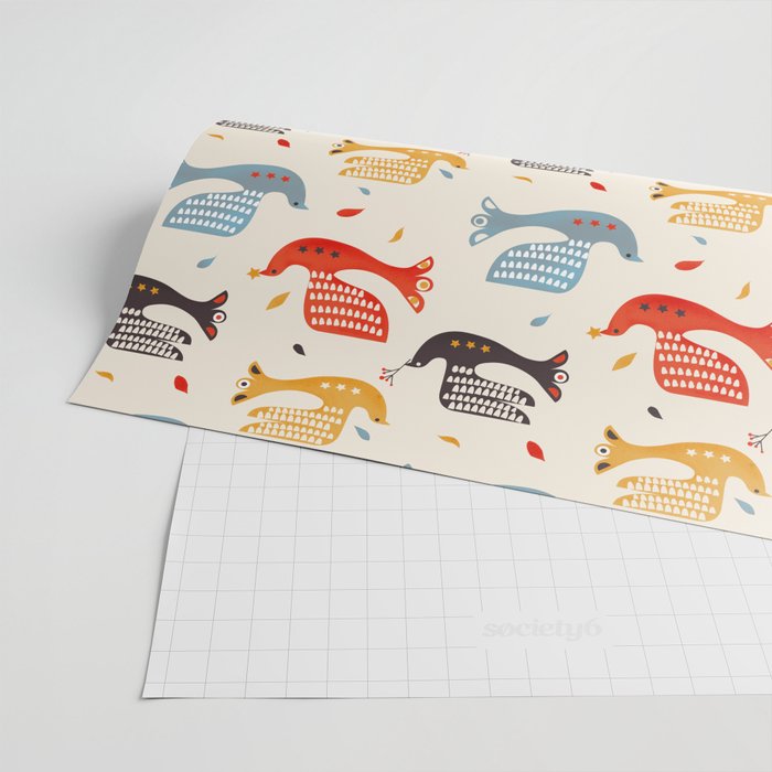 Festive Birds retro pattern Wrapping Paper Gallery Image 2