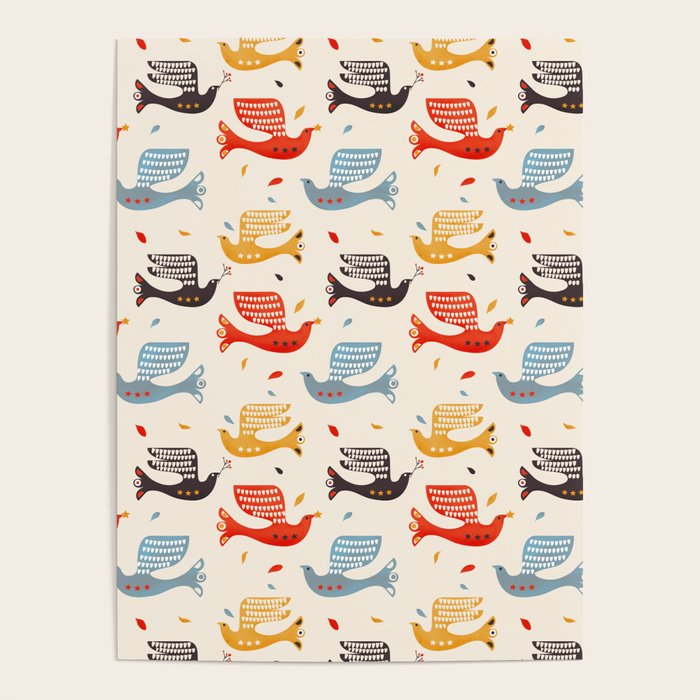 Festive Birds retro pattern Poster Gallery Image 1