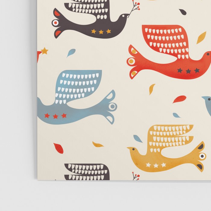 Festive Birds retro pattern Poster Gallery Image 3