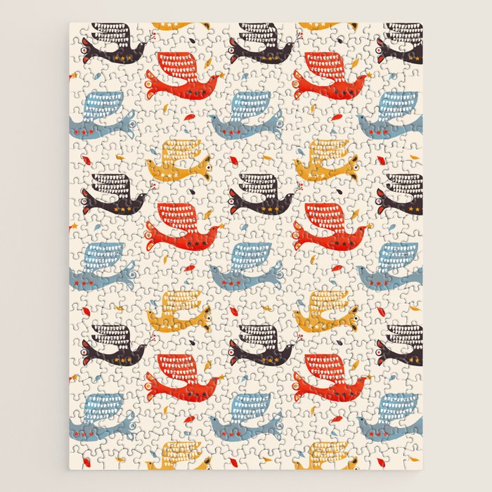 Festive Birds retro pattern Jigsaw Puzzle Gallery Image 1