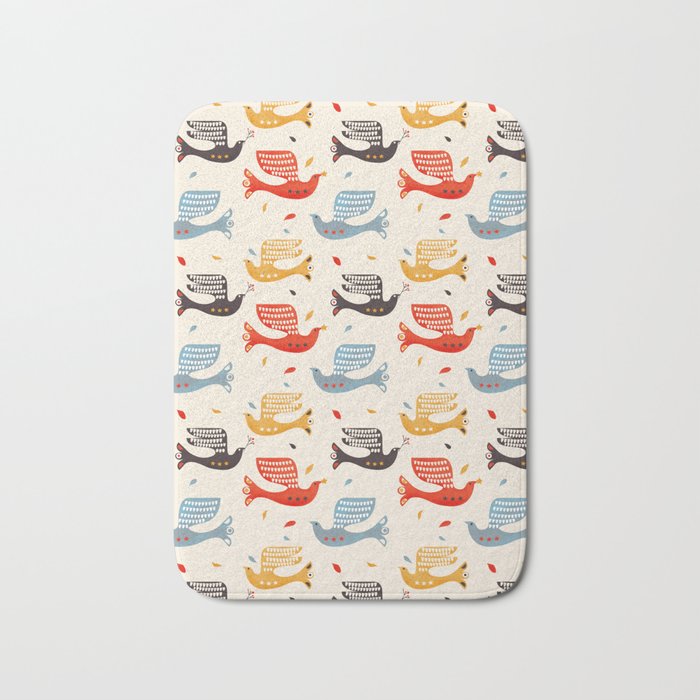 Festive Birds retro pattern Bath Mat Gallery Image 1
