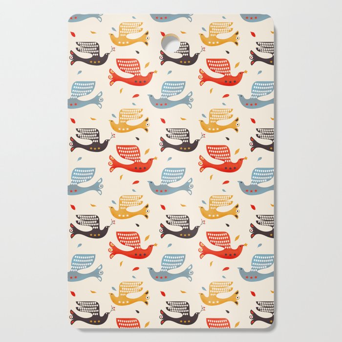 Festive Birds retro pattern Cutting Board Gallery Image 1