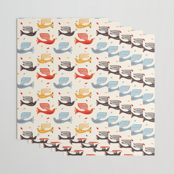 Festive Birds retro pattern Wrapping Paper Gallery Image 3