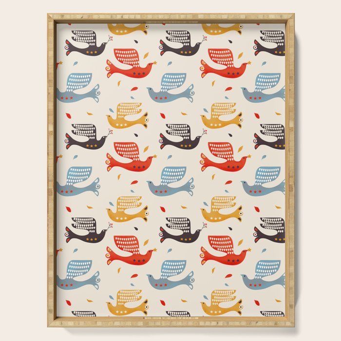 Festive Birds retro pattern Serving Tray Gallery Image 1