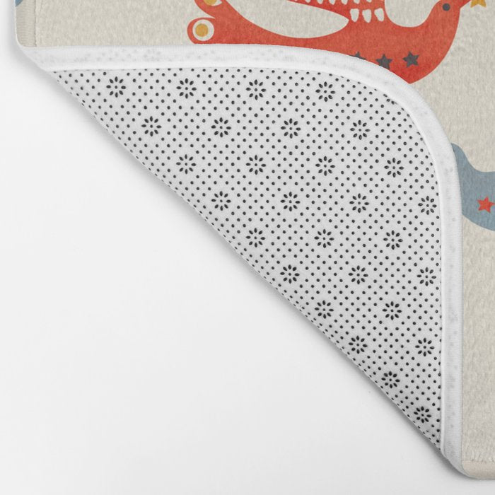 Festive Birds retro pattern Bath Mat Gallery Image 2