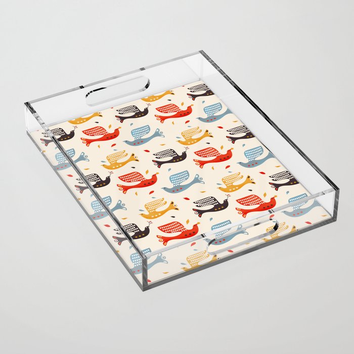 Festive Birds retro pattern Acrylic Tray Gallery Image 1