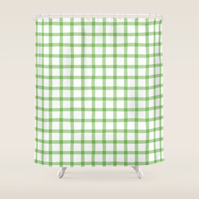 Green geometric plaid gingham pattern Shower Curtain Gallery Image 1