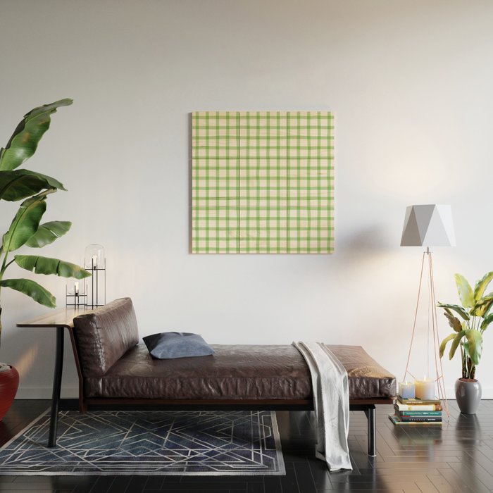 Green geometric plaid gingham pattern Wood Wall Art Gallery Image 2