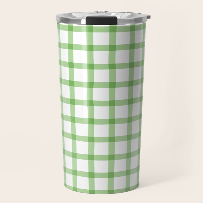 Green geometric plaid gingham pattern Travel Mug Gallery Image 1