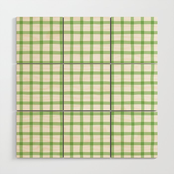 Green geometric plaid gingham pattern Wood Wall Art Gallery Image 1
