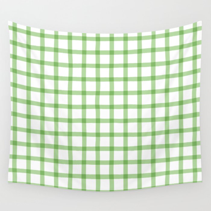 Green geometric plaid gingham pattern Wall Tapestry Gallery Image 4