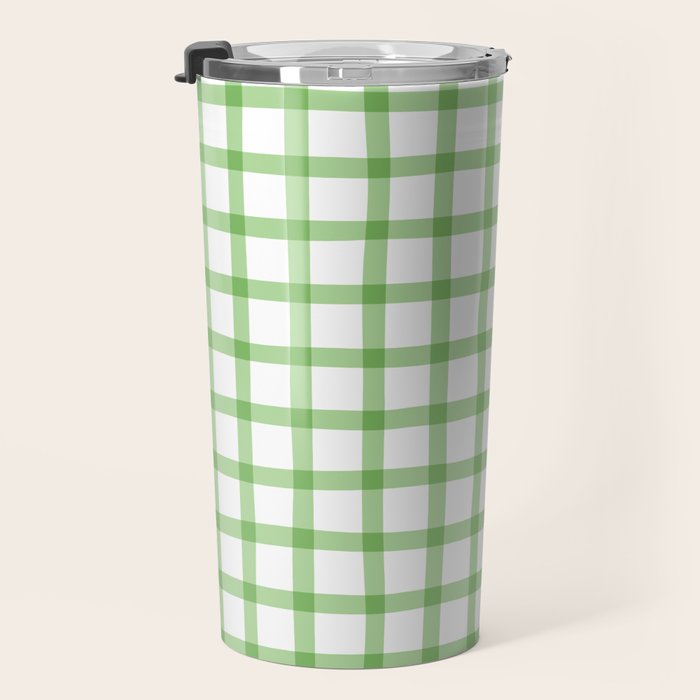 Green geometric plaid gingham pattern Travel Mug Gallery Image 3