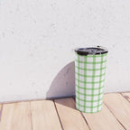 Green geometric plaid gingham pattern Travel Mug Gallery Image 4