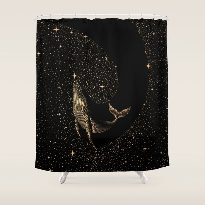 Starry Whale - Dark GOLD Version Shower Curtain Gallery Image 1
