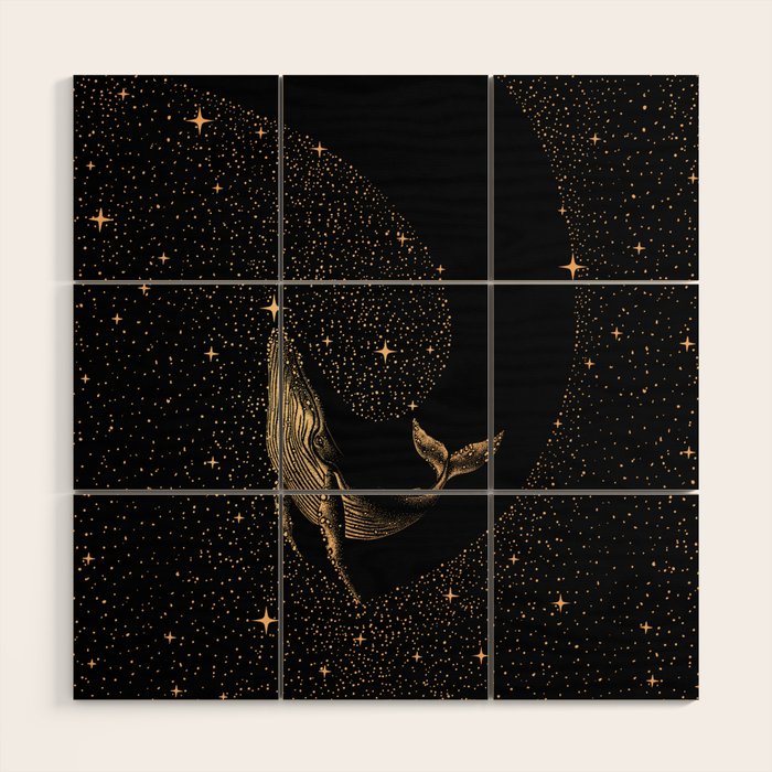 Starry Whale - Dark GOLD Version Wood Wall Art Gallery Image 1