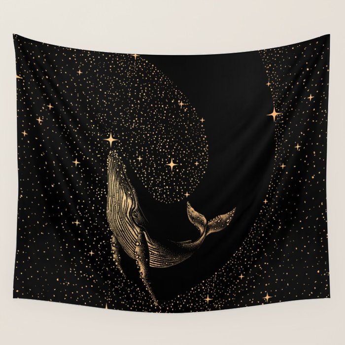 Starry Whale - Dark GOLD Version Wall Tapestry Gallery Image 4