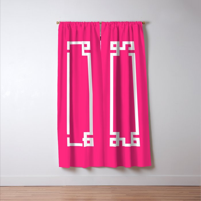 Light Hot Pink and White Greek Key Window Curtain Gallery Image 3