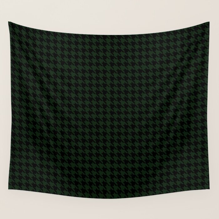 Houndstooth (black and dark green) Wall Tapestry Gallery Image 4