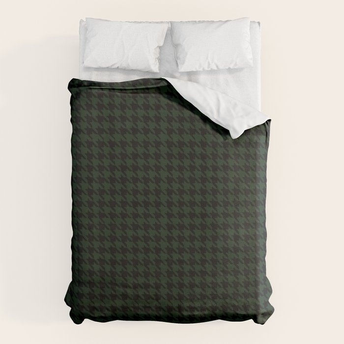 Houndstooth (black and dark green) Duvet Cover Gallery Image 1