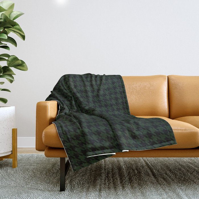 Houndstooth (black and dark green) Throw Blanket Gallery Image 1