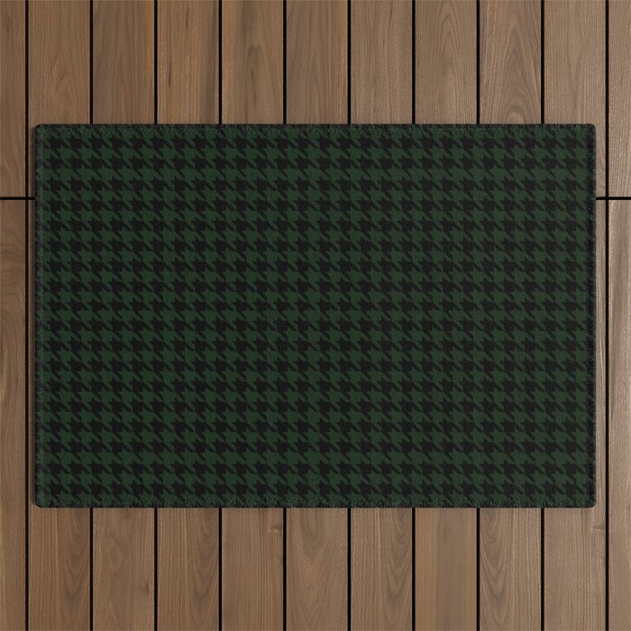 Houndstooth (black and dark green) Outdoor Rug Gallery Image 1