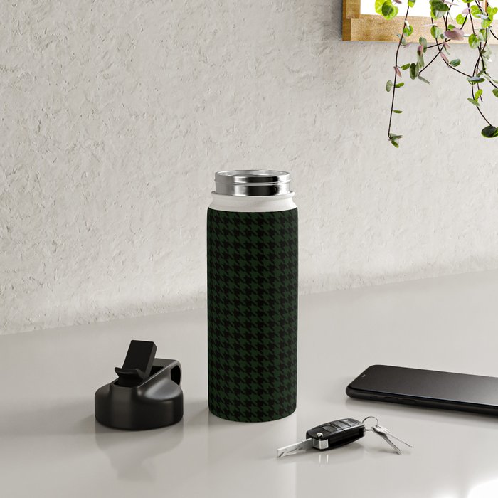 Houndstooth (black and dark green) Water Bottle Gallery Image 4
