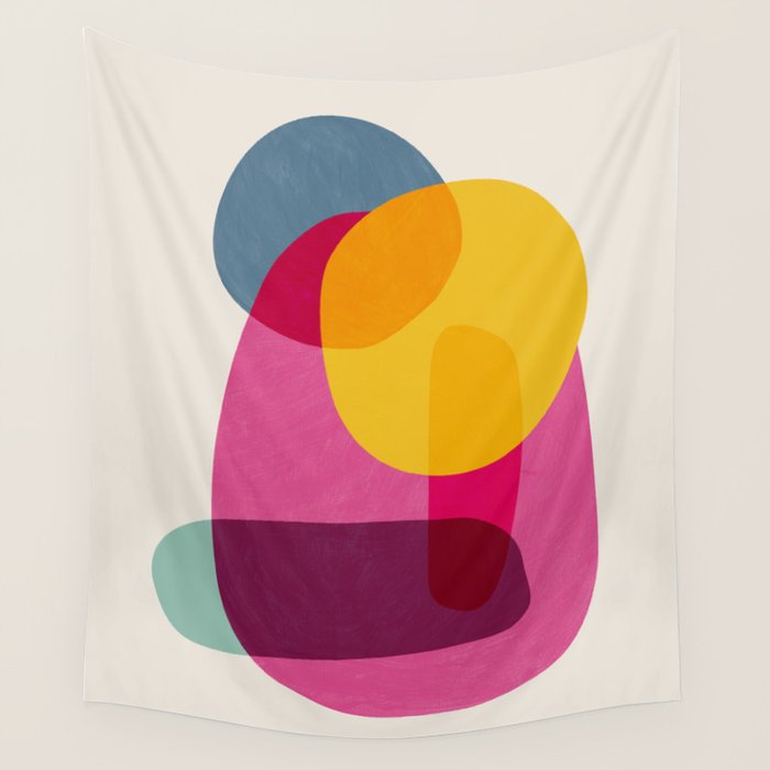 Abstract Colorful Shapes Pink Yellow Wall Tapestry Gallery Image 4