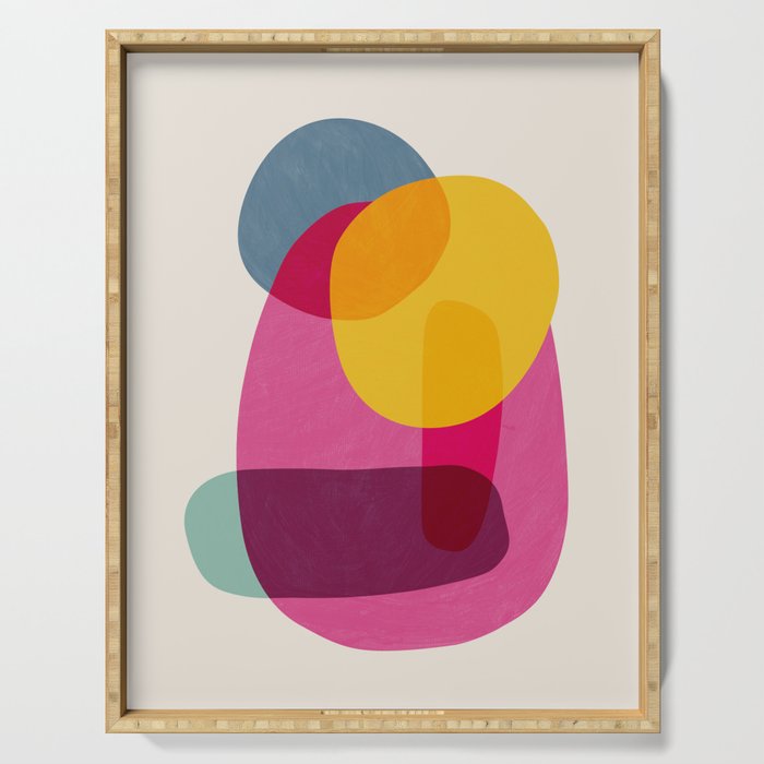 Abstract Colorful Shapes Pink Yellow Serving Tray Gallery Image 1