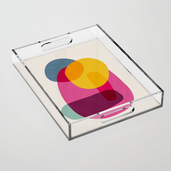 Abstract Colorful Shapes Pink Yellow Acrylic Tray Gallery Image 1