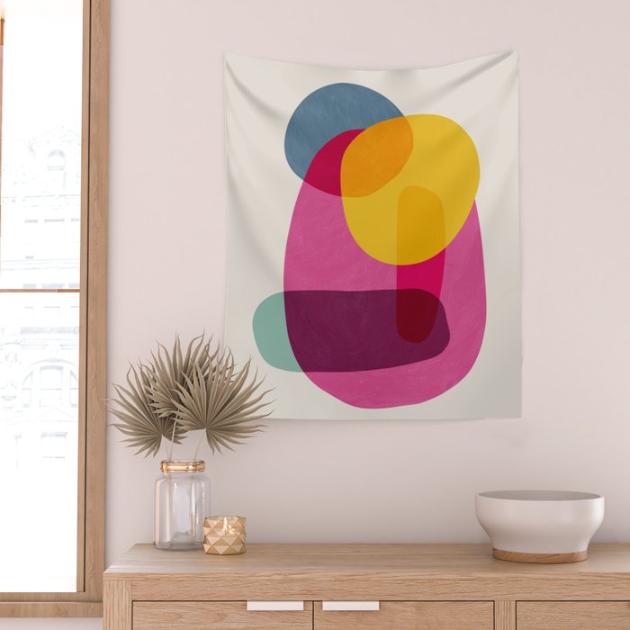 Abstract Colorful Shapes Pink Yellow Wall Tapestry Gallery Image 2