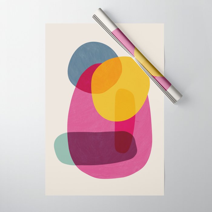 Abstract Colorful Shapes Pink Yellow Wrapping Paper Gallery Image 1