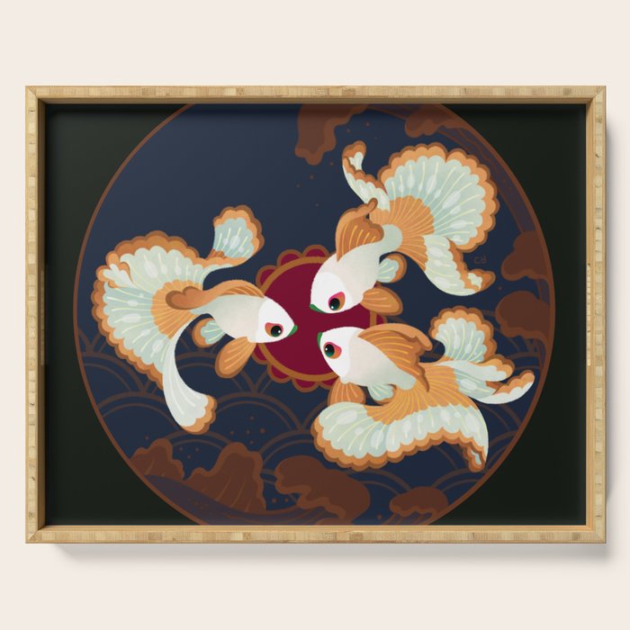 Three tosakin goldfish Serving Tray Gallery Image 1