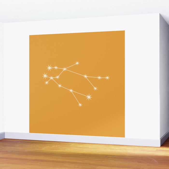Gemini Zodiac Star Constellation Line Art Peach Orange Wall Mural Gallery Image 2