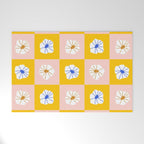White Checkered Flowers Welcome Mat Gallery Image 1