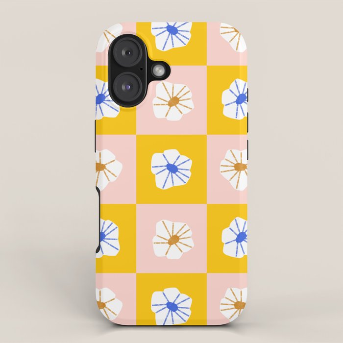 White Checkered Flowers iPhone Case Gallery Image 1