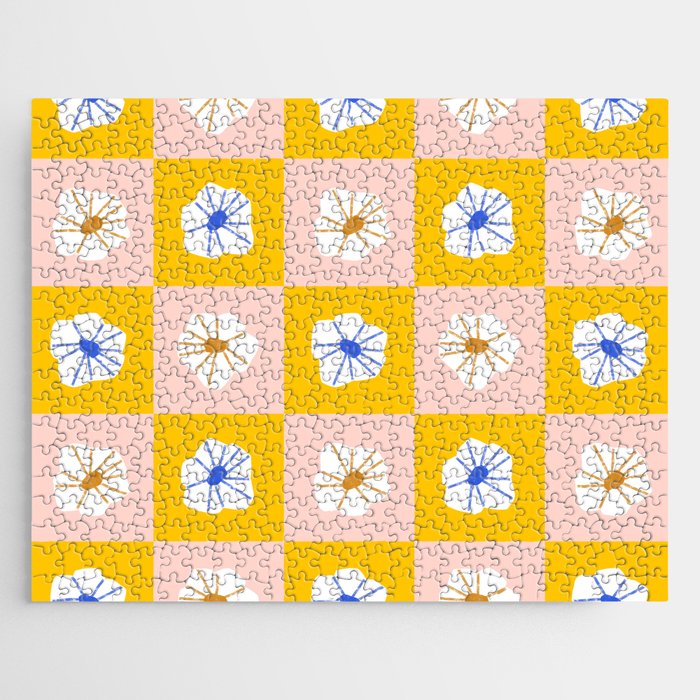 White Checkered Flowers Jigsaw Puzzle Gallery Image 1