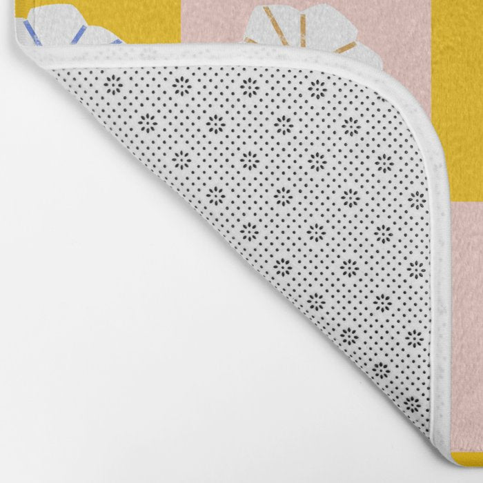 White Checkered Flowers Bath Mat Gallery Image 2