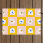 White Checkered Flowers Outdoor Rug Gallery Image 1