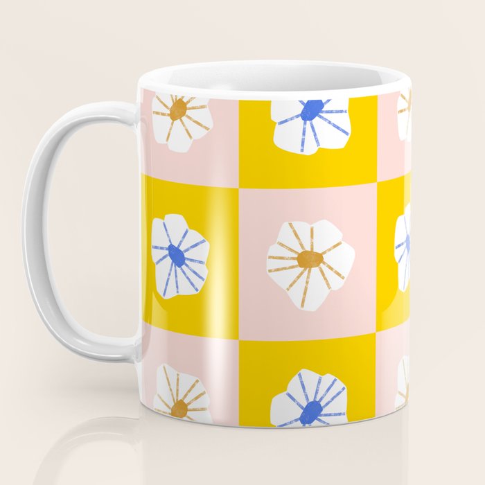 White Checkered Flowers Coffee Mug Gallery Image 3
