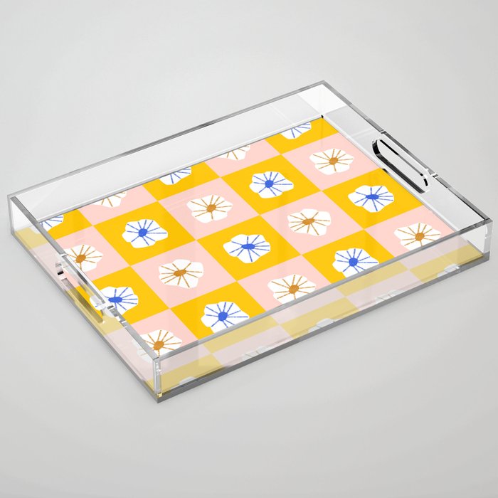 White Checkered Flowers Acrylic Tray Gallery Image 1