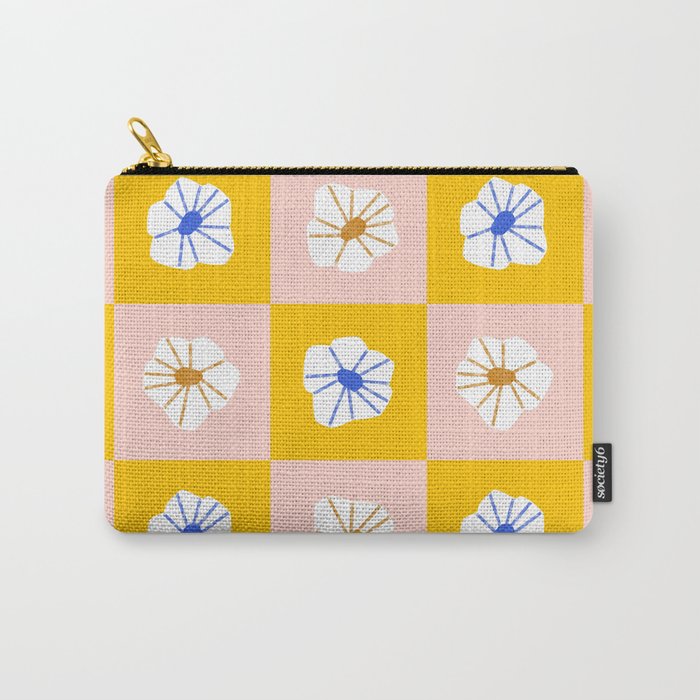 White Checkered Flowers Carry All Pouch Gallery Image 1