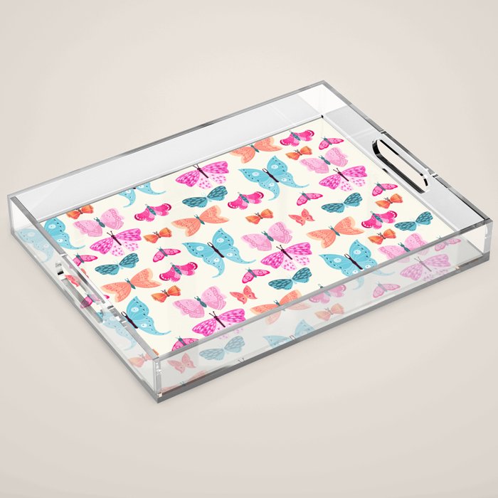 Butterflies in pink Acrylic Tray Gallery Image 1