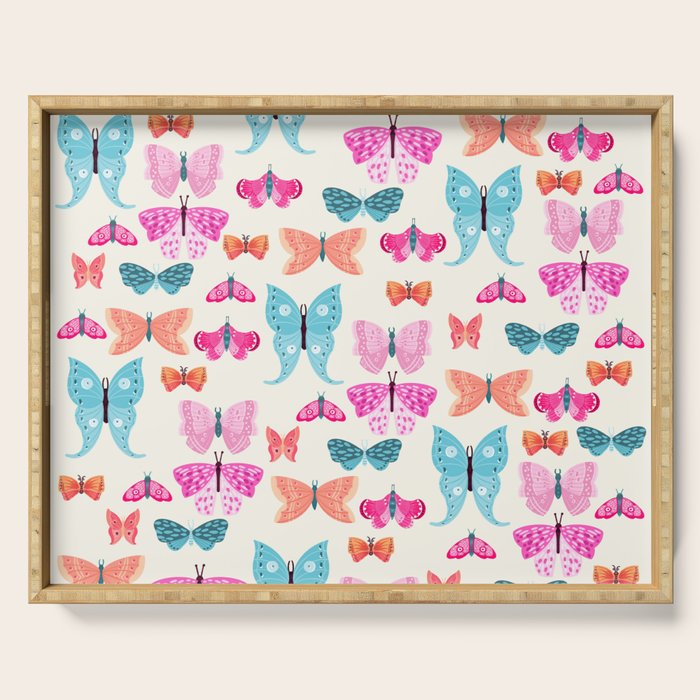 Butterflies in pink Serving Tray Gallery Image 1