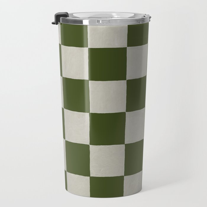 checkerboard hand-painted-olive Travel Mug Gallery Image 3