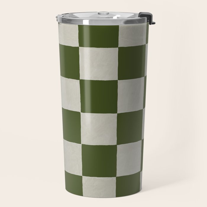 checkerboard hand-painted-olive Travel Mug Gallery Image 2