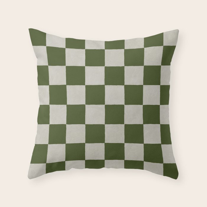 checkerboard hand-painted-olive Throw Pillow Gallery Image 6